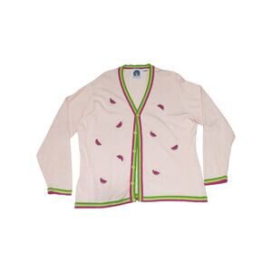 Vintage Storybook Knits Watermelon Cardigan Sweater Light Pink Green Womens 1X